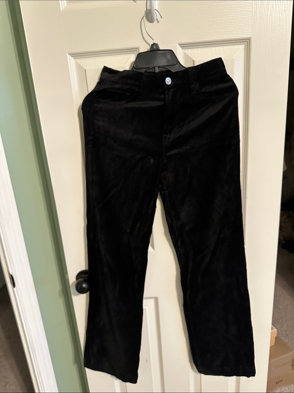 7 FOR ALL MANKIND Black Velvet-Look Straight Leg Pants